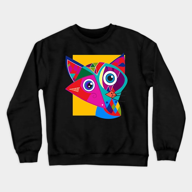 Funny Fox - Cool Colorful Funky Geometric Cute Animal Design Crewneck Sweatshirt by Mister Graphics